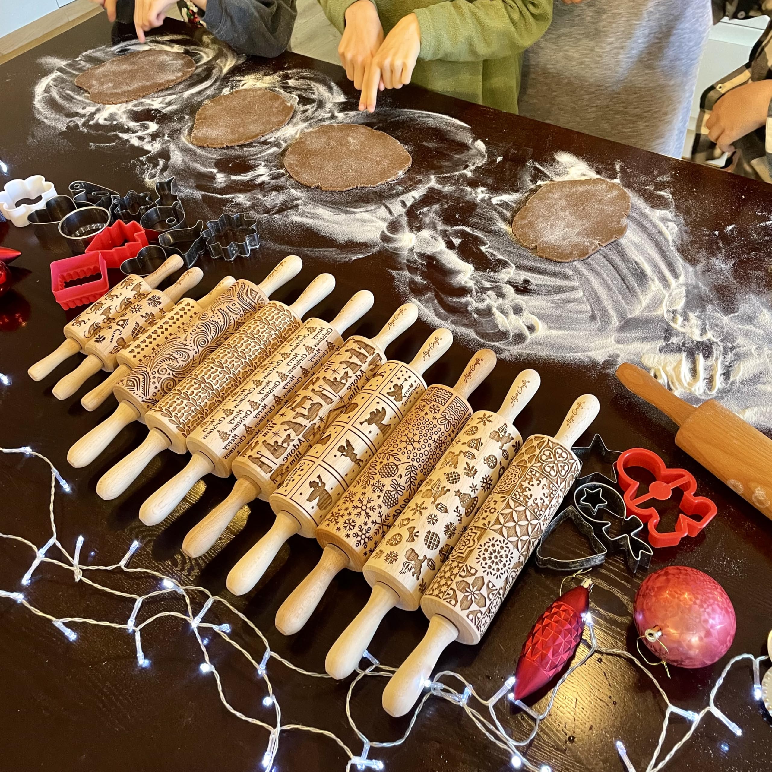 CARDO Mattarello Legno Goffrato | Mattarello Inciso | Rullo per Biscotti e per Modellare | Mattarello Decorativo per Biscotti di Algis Crafts