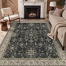GENIMO 8x10 Area Rugs, Machine Washable Rug Non Slip, Soft Retro Vintage Boho Rug Indoor, Ultra-Thin Low Pile Large Rugs for Living Room, Bedroom, Dining Room, Home Office, Charcoal Gray/Multi