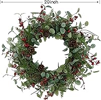 Vista 2 de Coronas de Navidad para puerta delantera, corona de Navidad artificial con hojas brillantes y agujas de pino que se combinan con pino regordete
