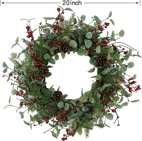 Miniatura 2 de Coronas de Navidad para puerta delantera, corona de Navidad artificial con hojas brillantes y agujas de pino que se combinan con pino regordete y