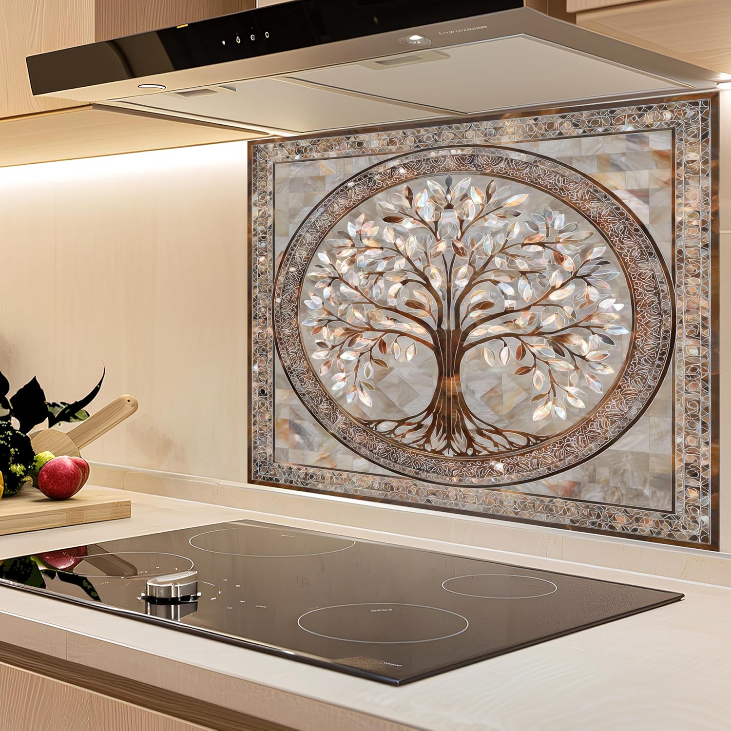 Tree Tempered Glass Backsplash for Kitchen, Glass Backsplash, Easy to Clean Custom Stove Backsplash, Heat & Scratch Resistant Kitchen Backsplash, Multi-Mount Installation Farmhouse Kitchen Backsplash