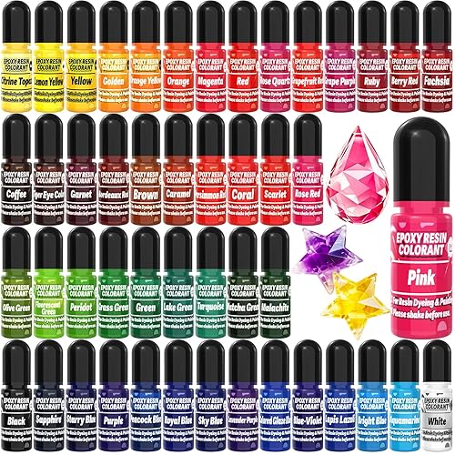 Epoxy Resin Color Pigment – 48 Vivid Colors Liquid Epoxy Pigment, Highly Concentrated, Translucent Resin Dye for Art, DIY, Jewelry & Crafts – Each 6ml/ 0.25 oz - 48 Colors-6ml