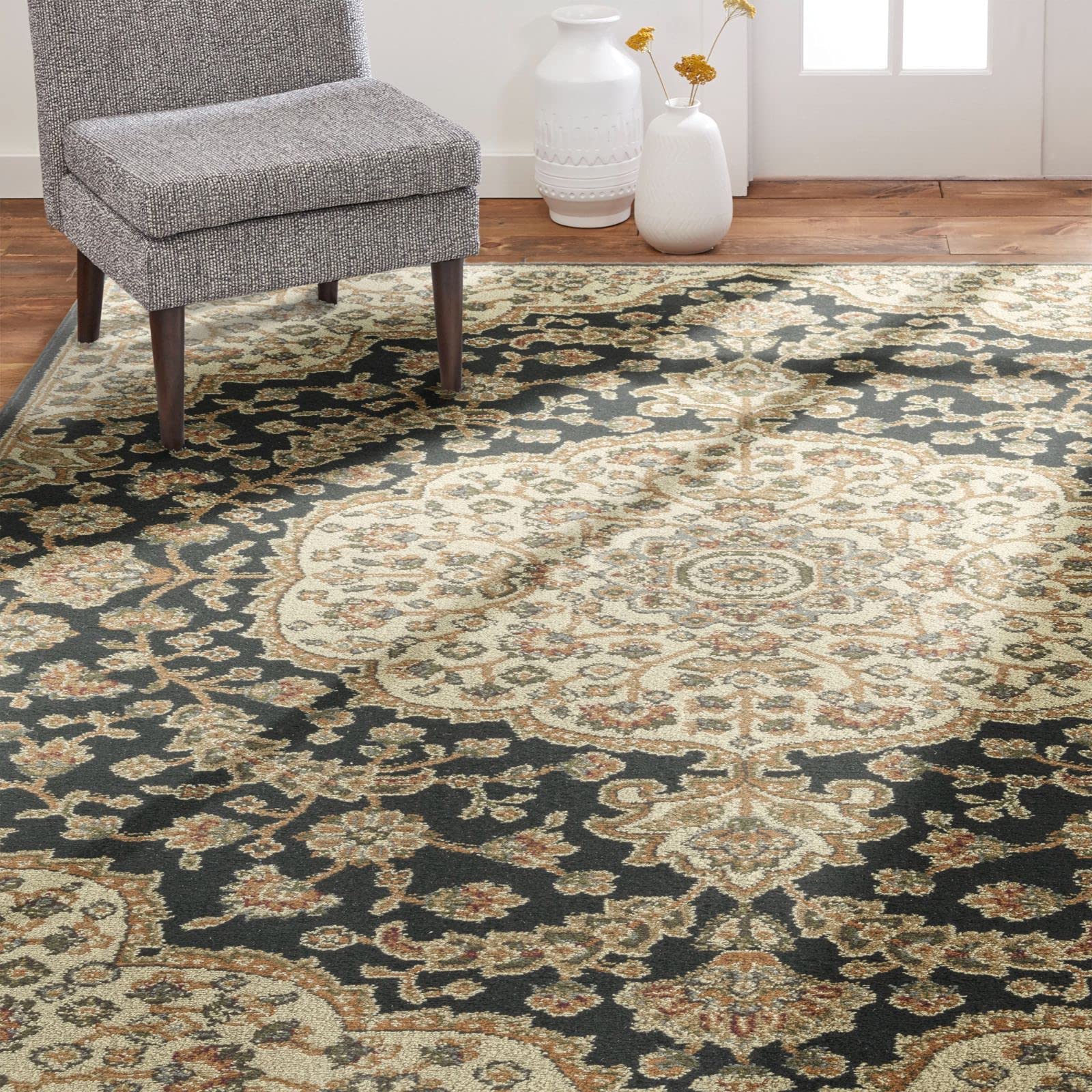 Home Dynamix Royalty Medallion Traditional Area Rug, Black/Ivory, 7'8 ...