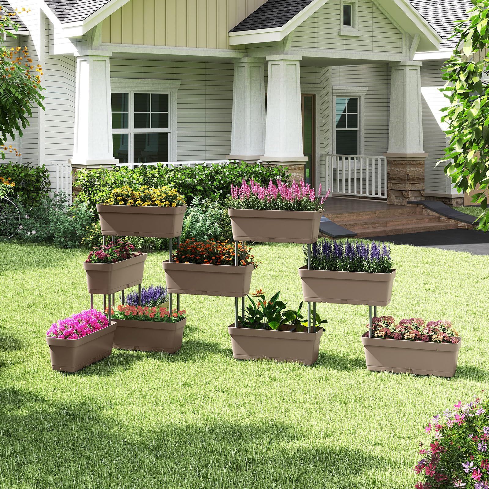 COSTWAY Cajas de Jardinería de 6 Piezas, Jardín Vertical Elevado, Diseño Bricolaje, Torre de Plantación para Vegetales Hierbas Flores, Macetas Jardinera en para Patio Jardín Balcón (Gris)