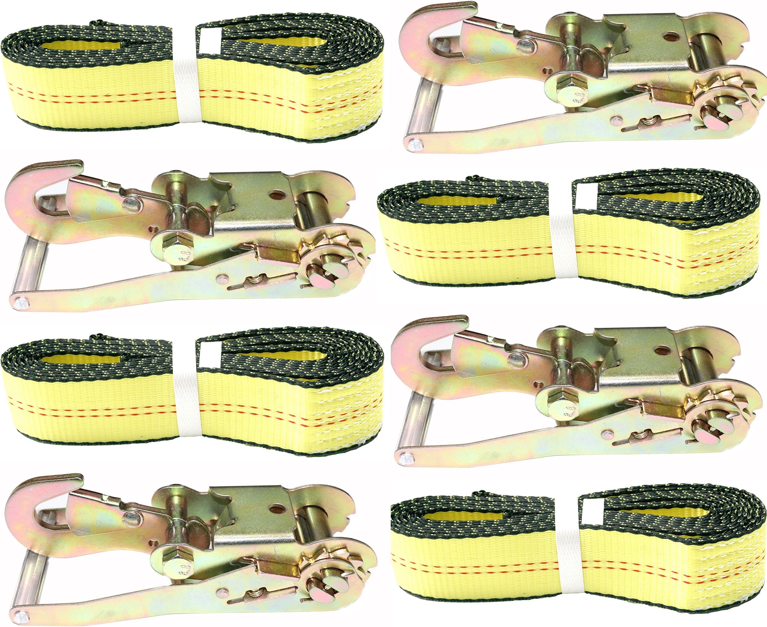 2"x10" Over tire Lasso Strap with snap Hook Ratchet - Wheel car tie Down - Car Strap -4 Pack