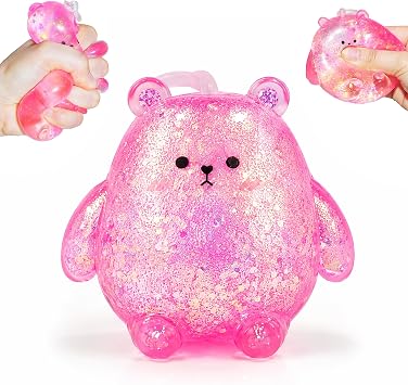 1Pcs Pink Glitter Gummy Bear Squishy Stress Ball for Adults