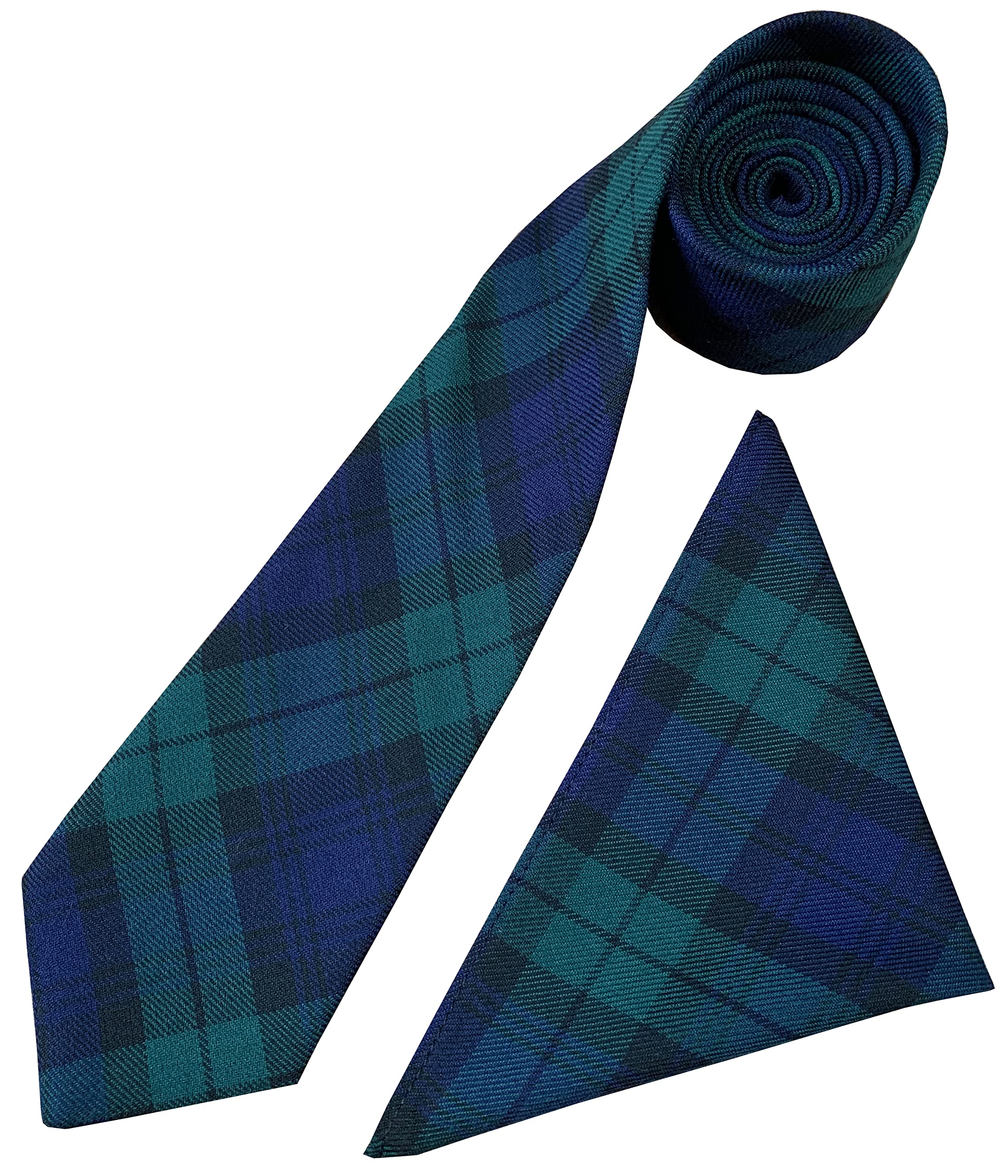 Cravate et mouchoir pour homme Motif tartan Noir, Bleu marine, noir, vert bouteille, adulte