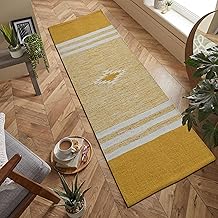 Hand Woven 100% Natural Cotton Designer Rug|Kitchen Runner|Bedside Runner|Kitchen Mat|Carpet|Multiple uses for Balcony,Living Room,Bedroom,Size-22x60 Inches, (Yellow)