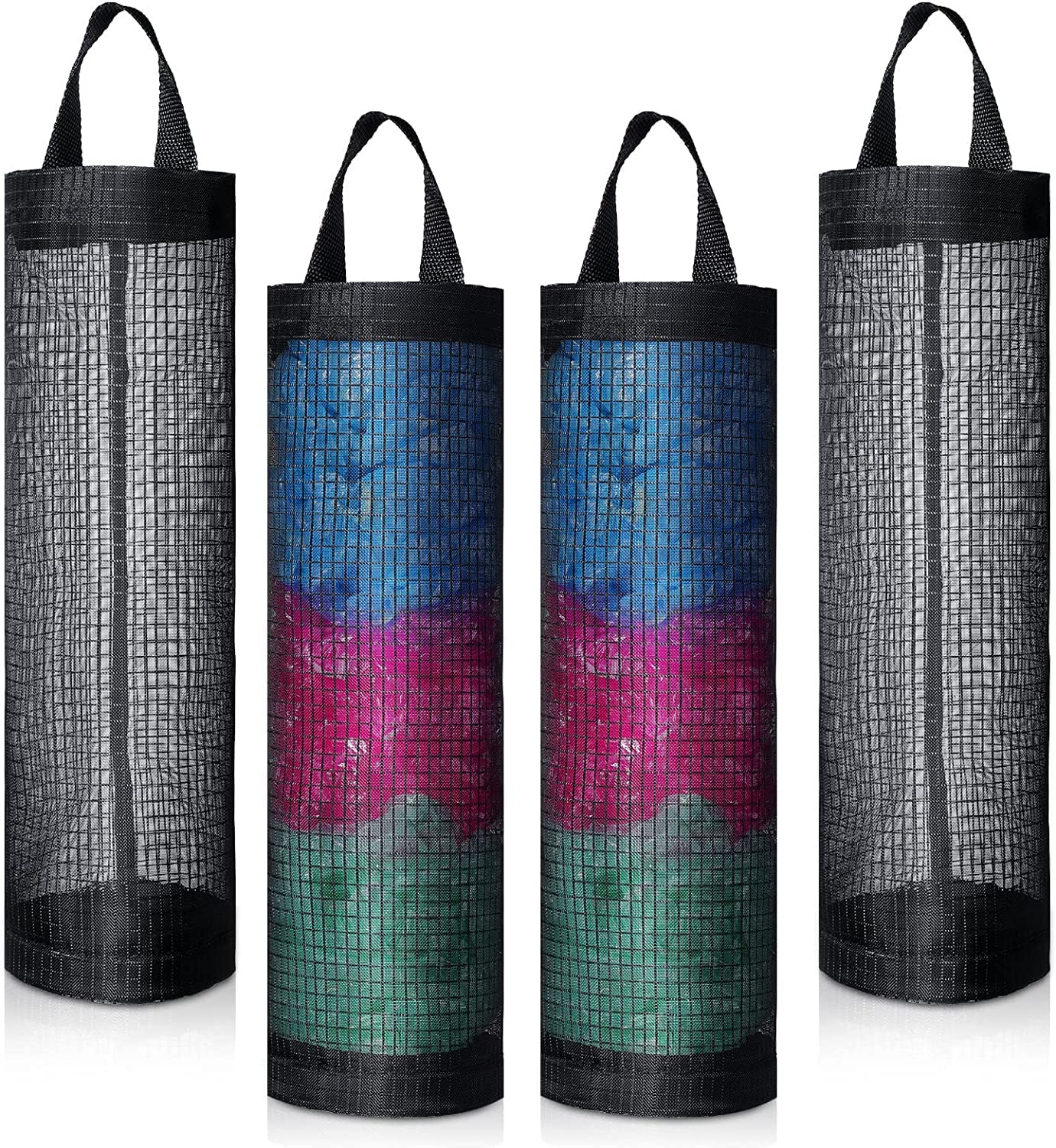 TERRIFI Plastic Bag Holder, Trash Bags Holder, Hanging Folding Mesh Garbage Bag Organizer, Recycling Grocery Bag Storage Container, Hanging Shopping Bag Holder for Home and Kitchen 4 Packs