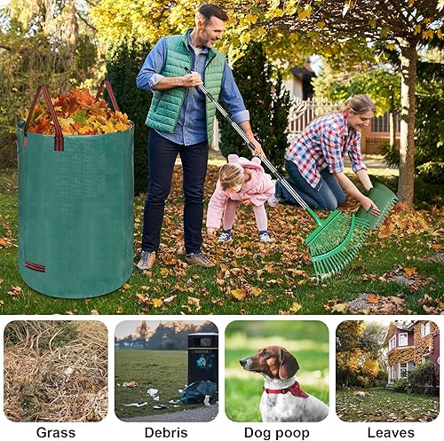 Miniatura 3 de Juego de rastrillo de hojas de metal ajustable, 25 dientes, mango de 38 a 73 pulgadas, 19 pulgadas de ancho con 2 bolsas de hojas y cucharas de 32