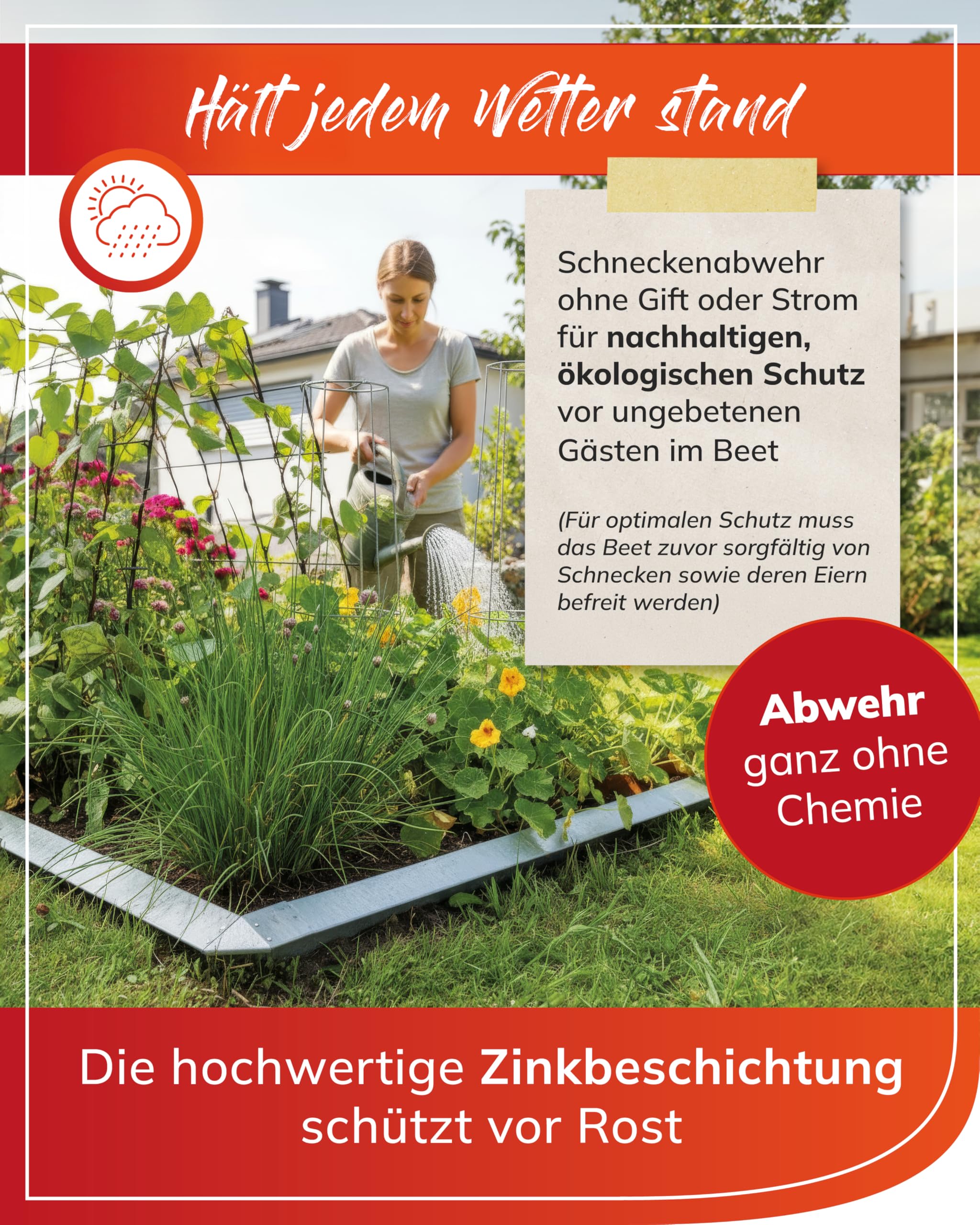 bellissa Schneckenzaun 8-TLG Schneckenblech verzinktes Metall H20 cm | Premium Rasenkante, Beeteinfassung & Beetumrandung, Langlebige Schneckenabwehr