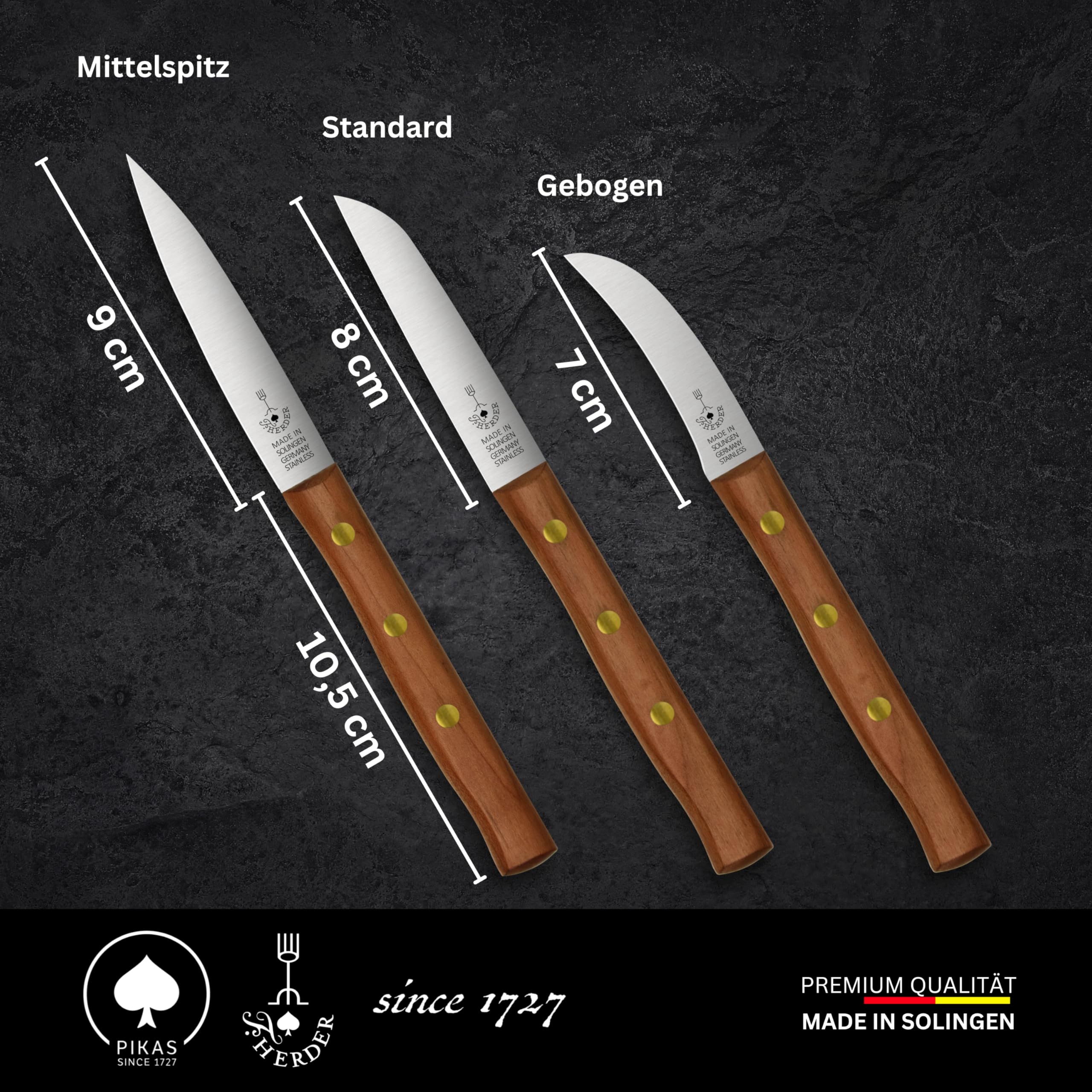 Premium Gemüsemesser - Extra Scharf, Allzweckmesser, Kirsche, Solingen, Schälmesser, Küchenmesser, Kneipchen, edler Holzgriff, Rostfrei, besonderes Geschenk