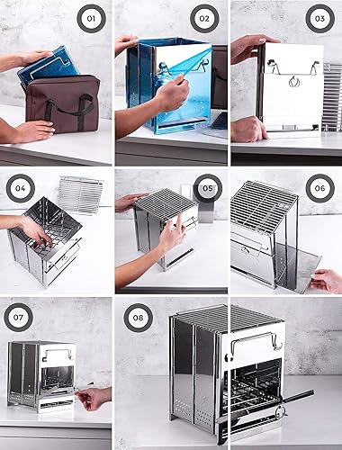 Miniatura 4 de Zento Deals Estufa de campamento plegable de leña, acero inoxidable, parrilla plegable de supervivencia, fácil de transportar, pequeño mochilero