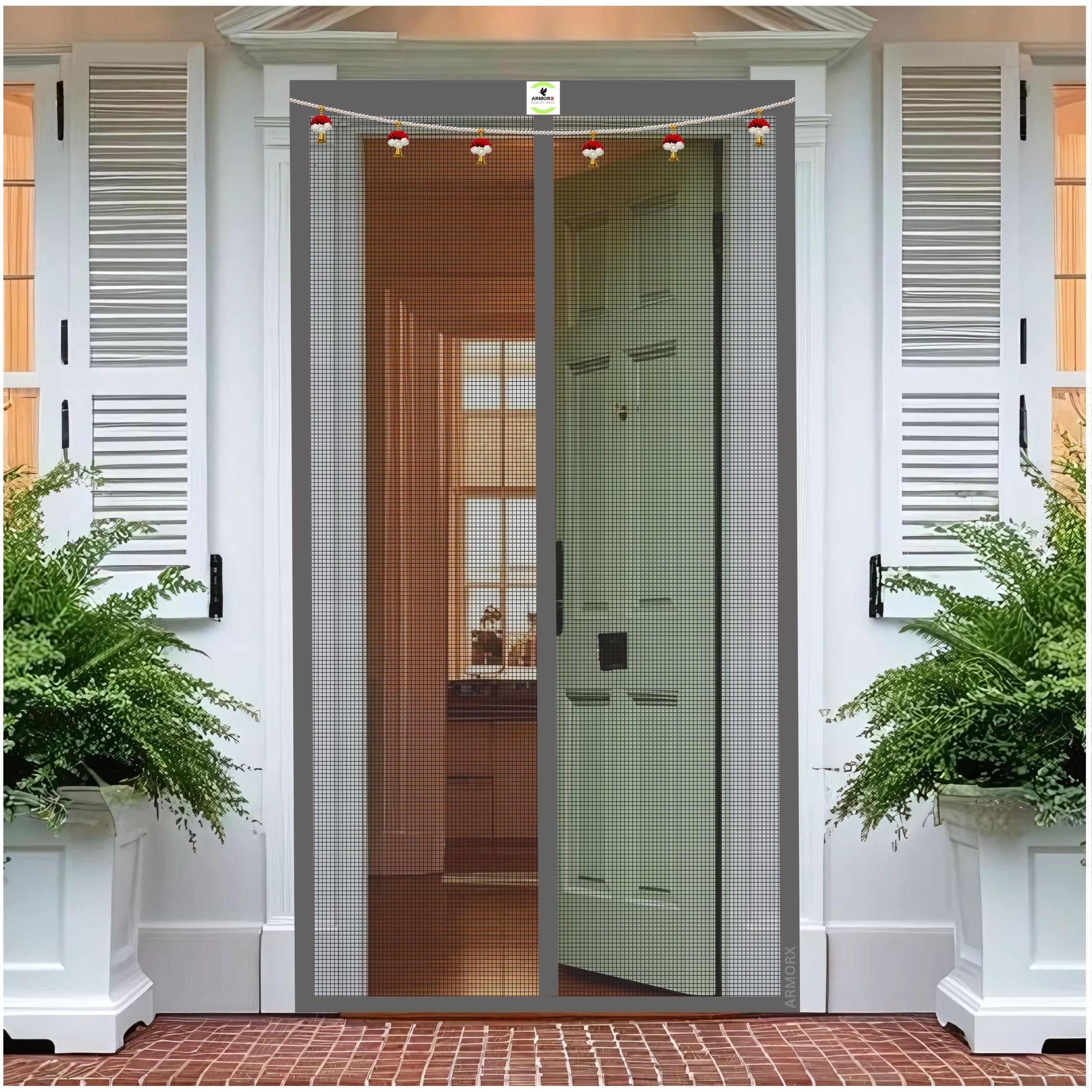 ARMORX Premium Collection Magnetic Mosquito Net for Doors | Self Closing Magnets & Stay- Open Buckle Feature | Incl. Toran for Classy Look & Décor | Royal Grey - 185cm x 100cm