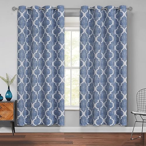 Miniatura 41 de Beauoop Cortinas 100% opacas de 84 pulgadas de largo, 2 paneles para dormitorio, sala de estar, azul, geométrico marroquí, para oscurecer la Ojal |