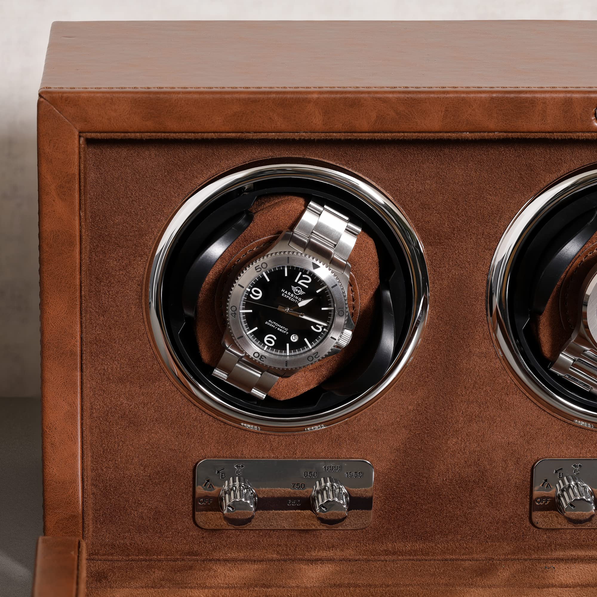 ROTHWELL Bobinador triple para relojes automáticos con motor silencioso con múltiples velocidades y ajustes de rotación (bronceado/marrón)