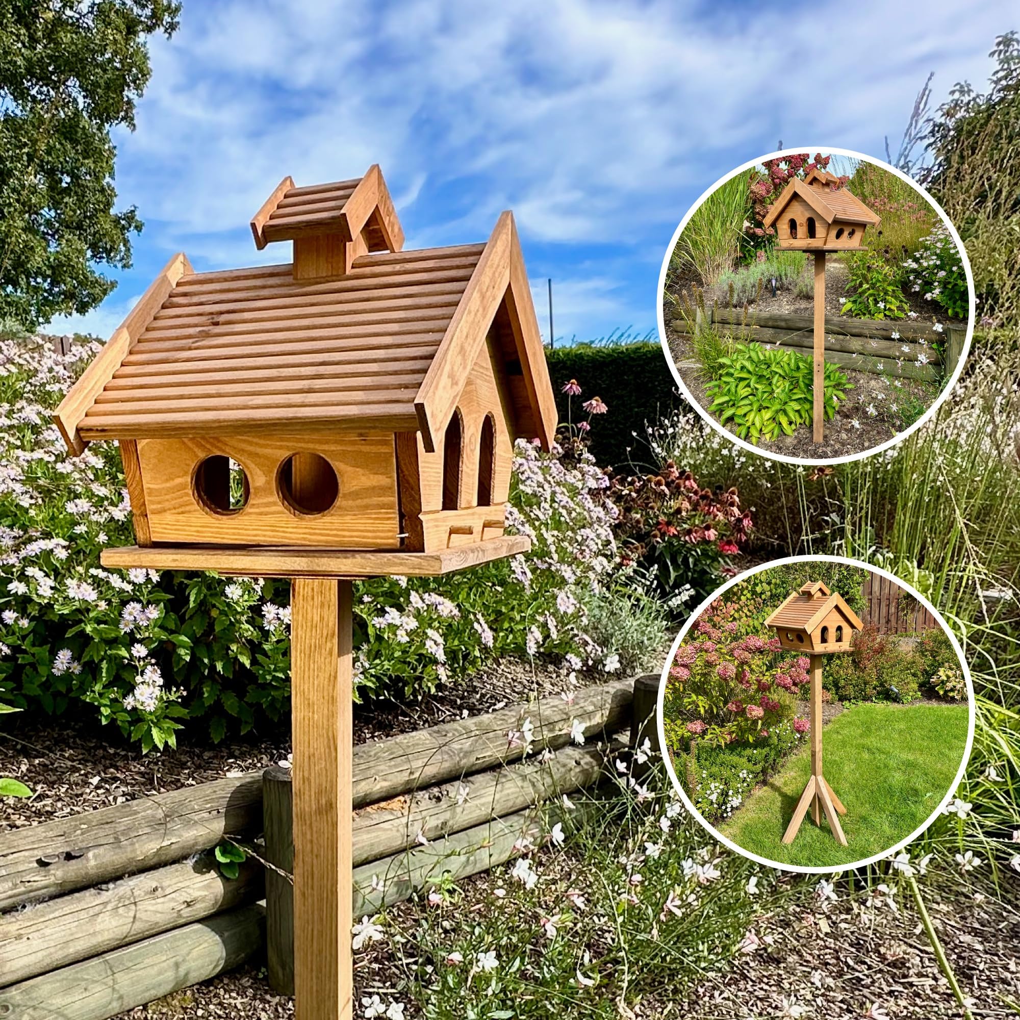 gartenetage GARTENETAGE Vogelhaus Holz mit 2in1 Ständer/Vogelhaus mit Ständer wetterfest und stabil/Vogelfutterhaus mit Ständer/Robustes Vogelhäuschen für Balkon und Garten, GE10307