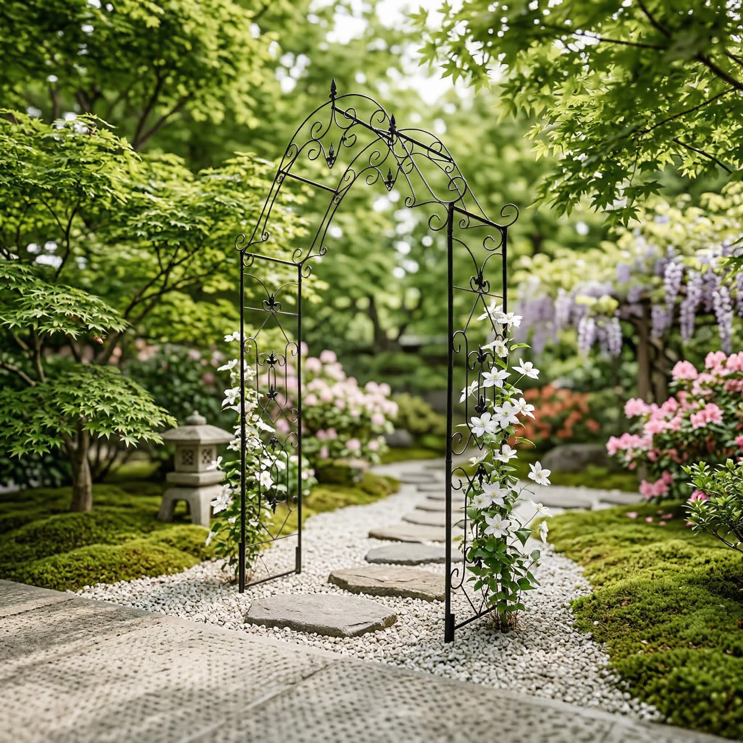 Relaxdays Rosenbogen, Metall, Torbogen Garten, HxBxT: 250 x 130 x 40 cm, Stabiler Rankbogen für Kletterpflanzen, schwarz