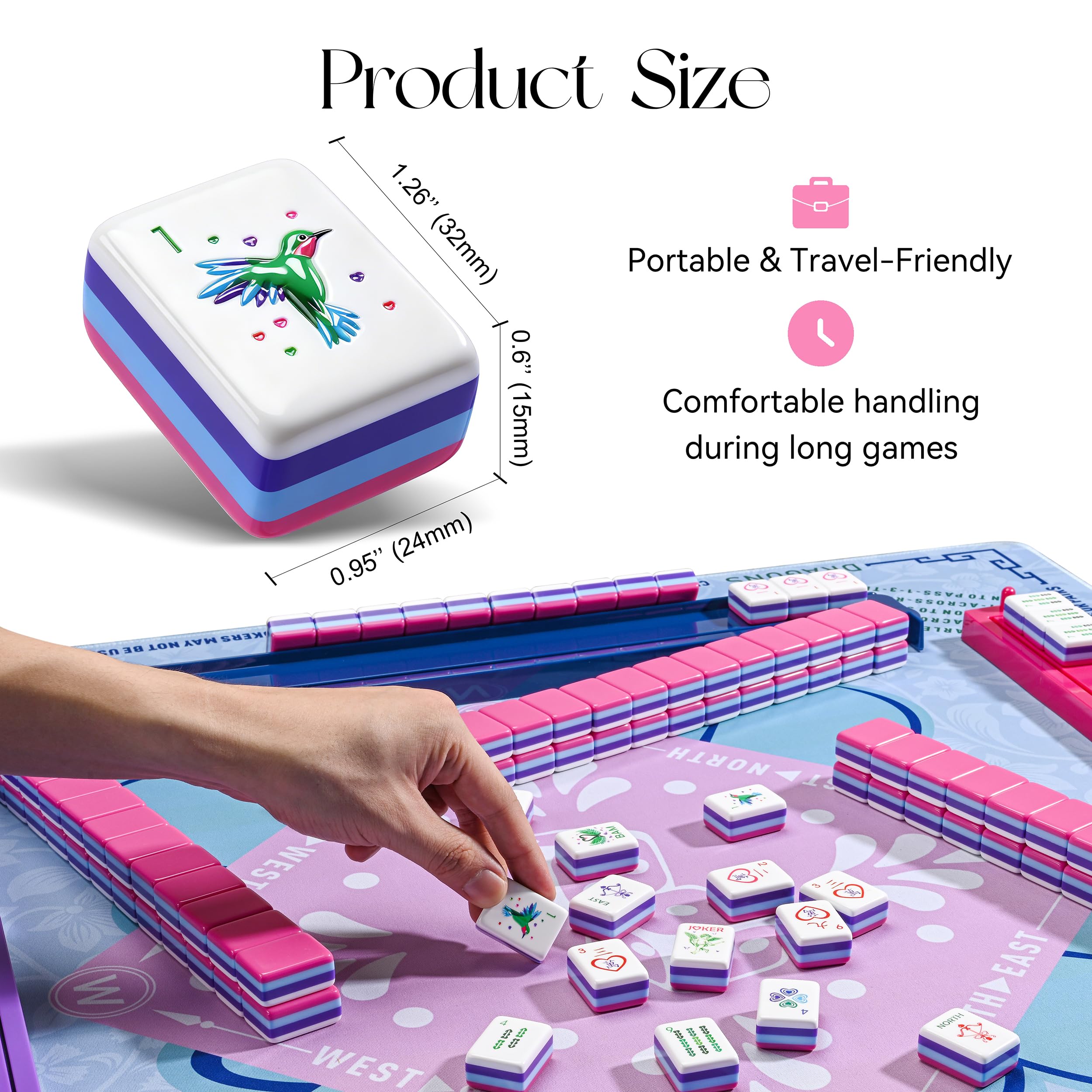 American Heart Shaped Mahjong Set - 160 Premium Acrylic Tiles, 4-Layer Heart Design, 4 All-in-One Racks & Pushers, 100 Chips, 3 Golden Dice, Vintage Leather Travel Case