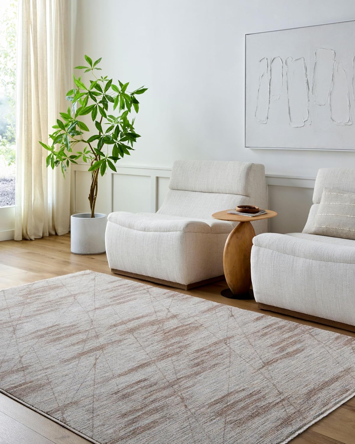 Livabliss x Frank Lloyd Wright Foundation Usonia Modern Moroccan Area Rug,5' x 7'8", White/Brown