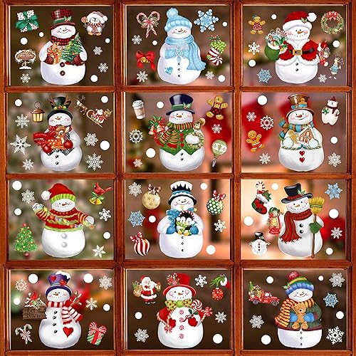 Miniatura 1 de BORAMDO 14 hojas de calcomanías de Navidad para ventana de Navidad, muñeco de nieve, copo de nieve, decoraciones de ventana de Navidad extraíbles