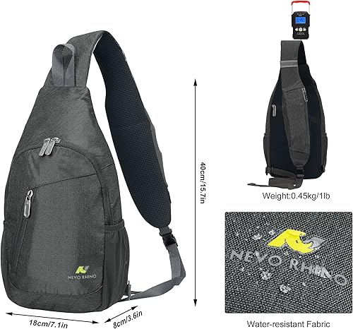 Miniatura 2 de N NEVO RHINO Mochila bandolera multiusos para viajes, senderismo, deportes, Gris (dark grey1), Mochilas Sling