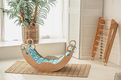 WOOD&ROOM Arco de escalada de madera con cojín, balancín de escalada para bebés, balancín de arco de madera para interiores con almohada, arco de