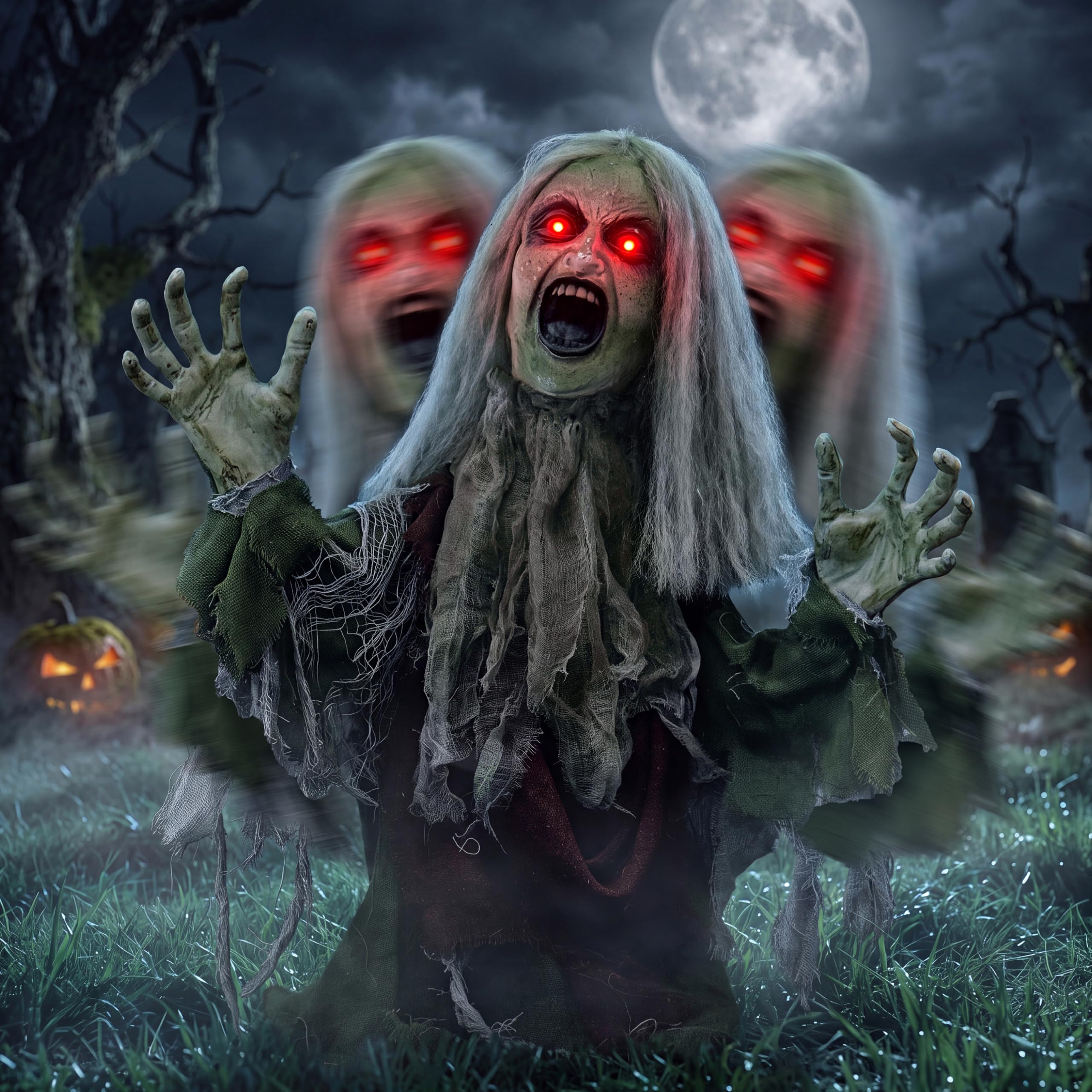 JOYIN Halloween Outdoor Animatronic Zombie Groundbreaker Decor, Half-Body Zombie Groundbreaker with Motion and Light Eyes, for Outside Decor Cemetery Yard Lawn Spukhaus Requisiten