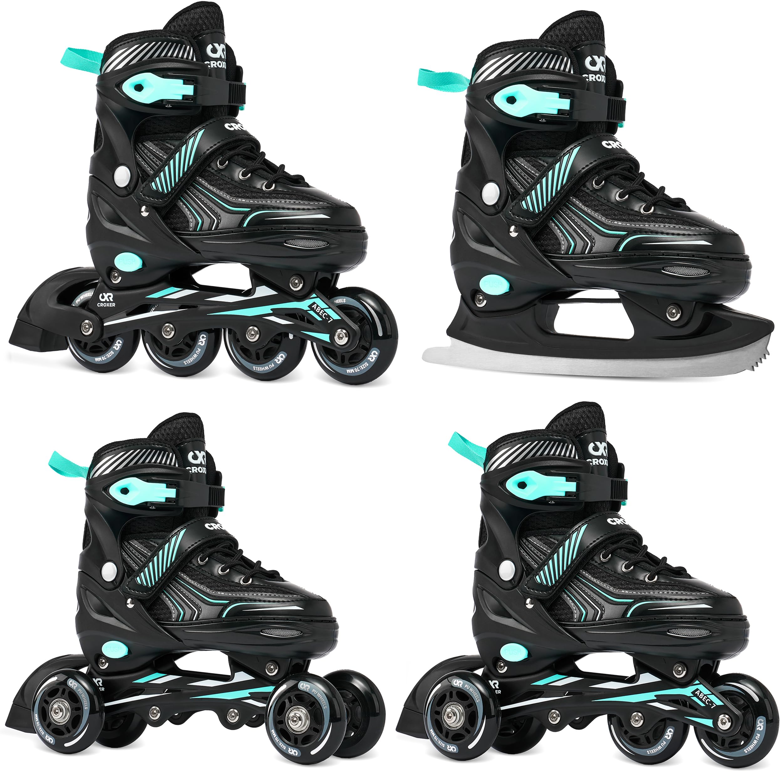 Optima - Roller en Ligne - Patin à Glace, Patins à roulettes, triskate 4 en 1 - Pointure réglable Ajustable Homme Femme Enfant Transformable Adulte garçon Fille Rollers