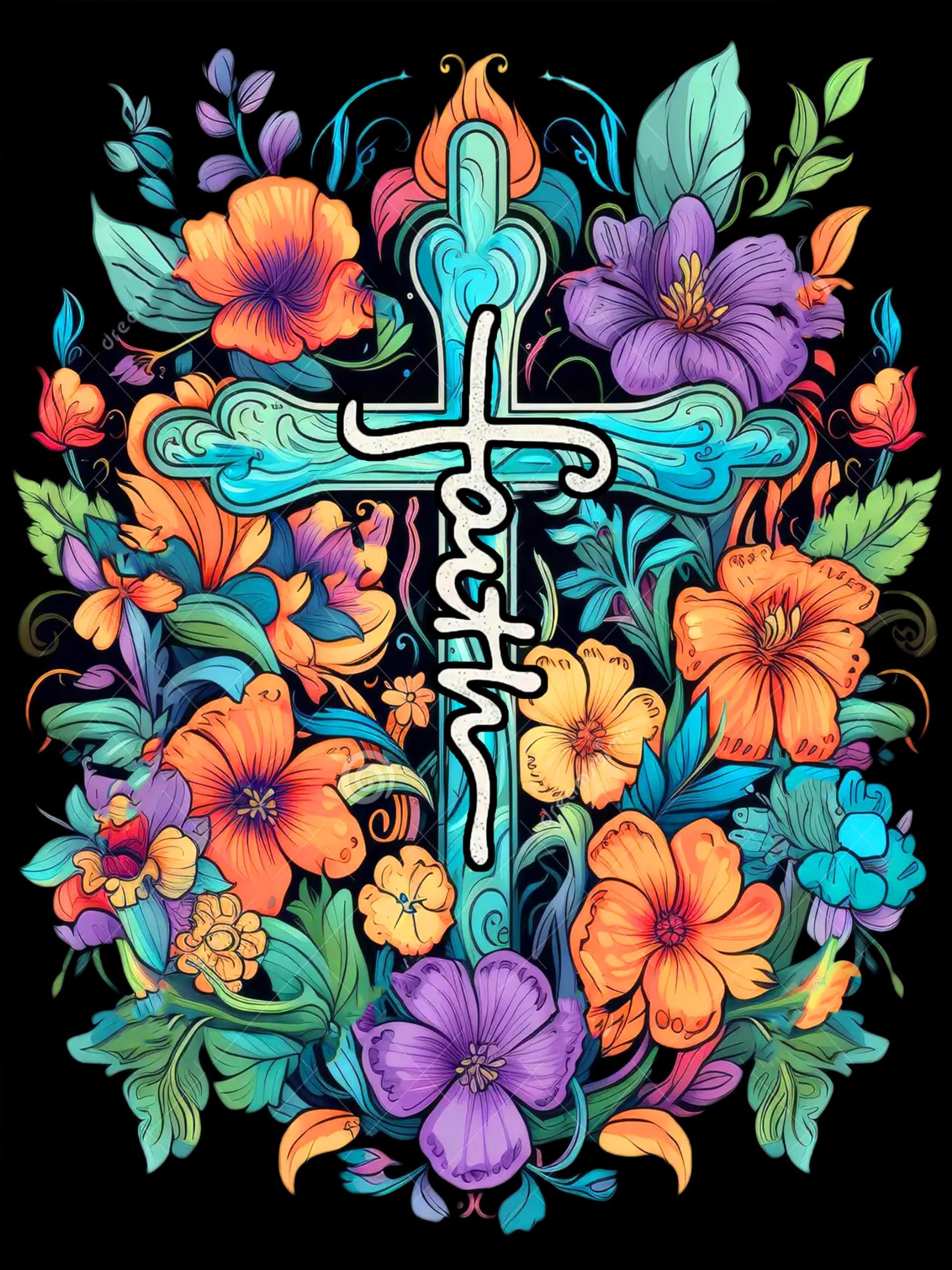 Cross Flowers Diamond Painting Kits for Adults Beginners - Christ Crosses Diamond Art Kits for Adults, Full Drill DIY 5D Diamond Painting Flowers Gem Art Crafts Kits for Home Wall Decor 12x16 inch