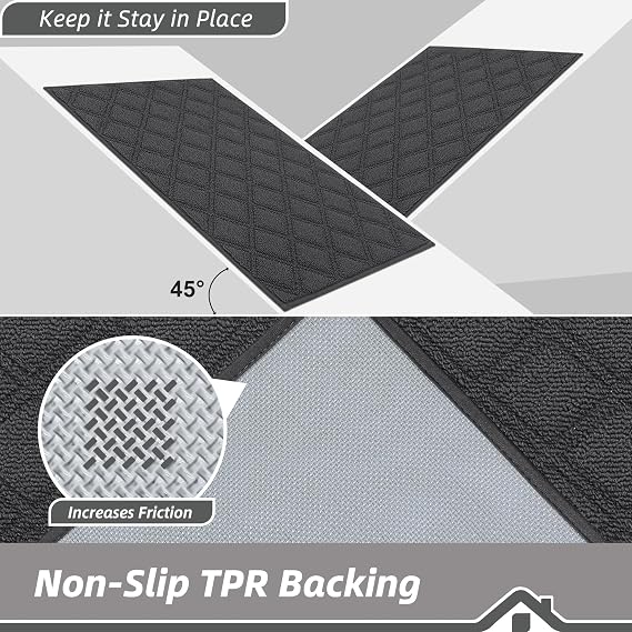 BEQHAUSE Dirt Trapper Door Mat 24 x 36 Non-Slip Washable, Dark Grey