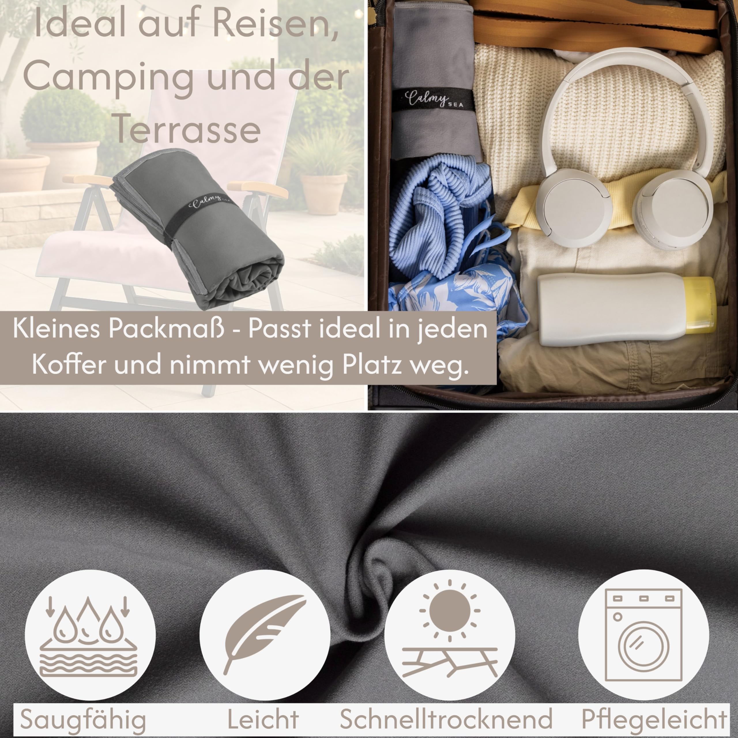 2X Schonbezug Gartenstuhl Hochlehner - 130x65cm mit Kapuze Microfaser Light Weight Schonbezüge für Gartenstühle Handtuch mit Umschlag Bezug Campingstuhl (Anthrazit, 2 Stück)