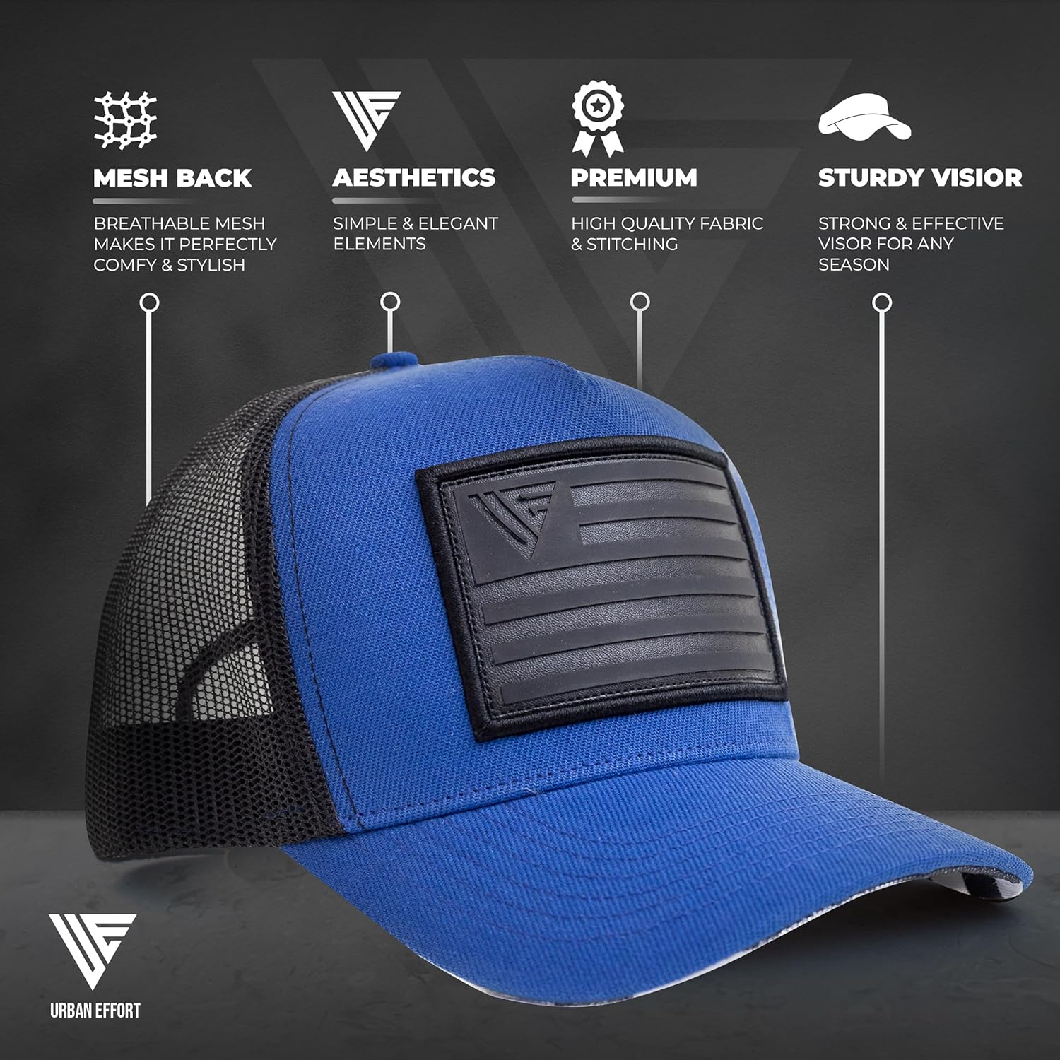Urban Effort Snapback Trucker Hat | Breathable Mesh Baseball Cap for Men & Women Adjustable Fit American Flag Hat for Casual