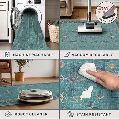 Miniatura 204 de Alfombra Boho Negra para Sala de Estar - Alfombra de Área Lavable de 10x14 Pies, Alfombras de Comedor para Debajo de la Mesa, Alfombra Suave de Pelo