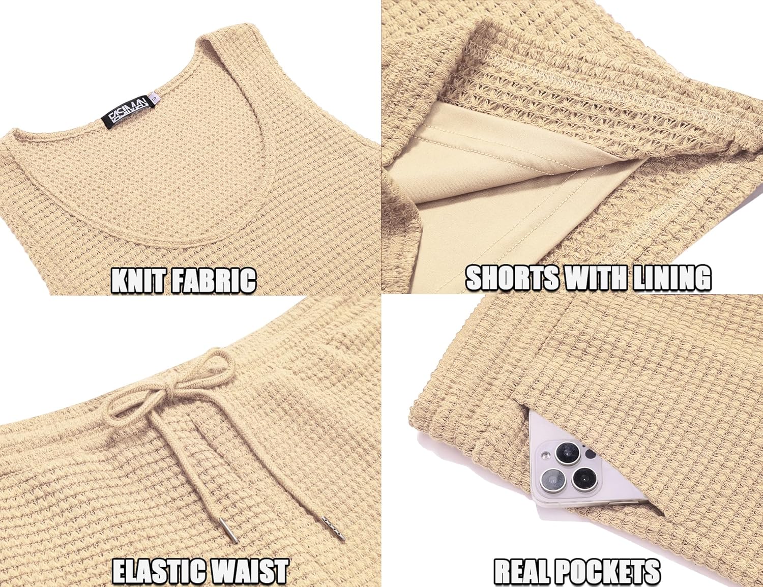 Mens Waffle Shorts Sets 2 Piece Outfits Sleeveless Summer Beach Tank Tops and Shorts Casual Loungewear Sets Suits - Image 4