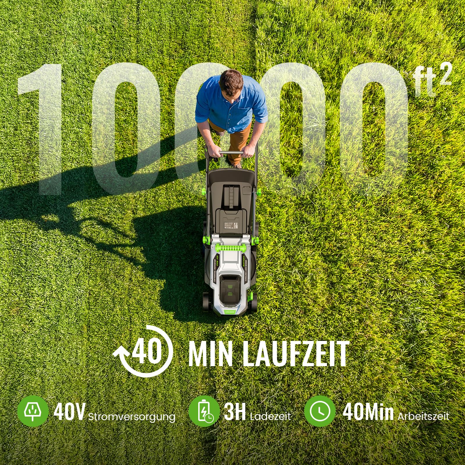 ETOOLAB Akku-Rasenmäher 40V (2x20V), 33cm Schnittbreite, bis 280 m², Brushless, Mulch-Kit, 30L Fangkorb, 25-75 mm Schnitthöhe, 2X 4,0 Ah Akkus+Ladegerät