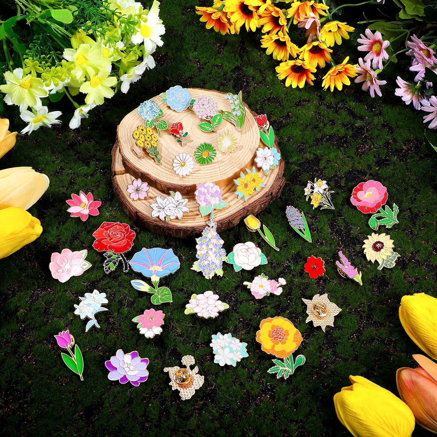 Giegxin 40 Pcs Flower Enamel Pins for Backpacks Floral Lapel Pins Bulk Cute Wildflower Rose Spring Sunflower Tulip Lily Hydrangeas Brooch for Women Girl Hat Clothes Bags Accessories Gifts - Image 7
