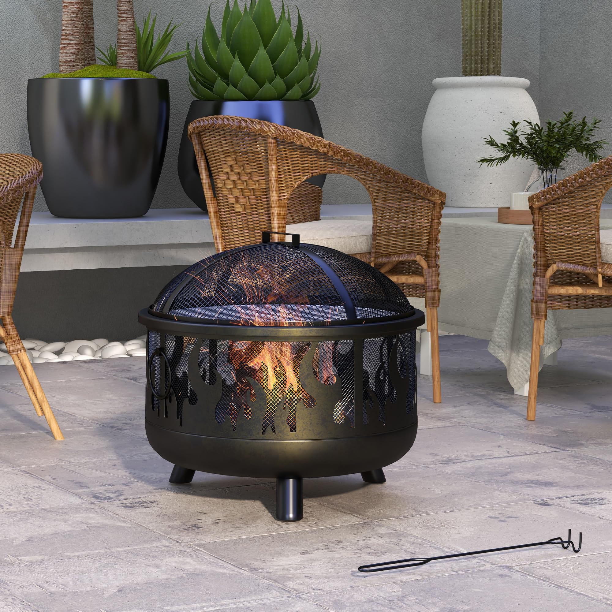 Outsunny Palenisko 2 w 1, koksownik z ochroną przed iskrami, ruszt do grillowania do ogrodu, BBQ, metalowy, czarny, Ø 61 x 55 cm