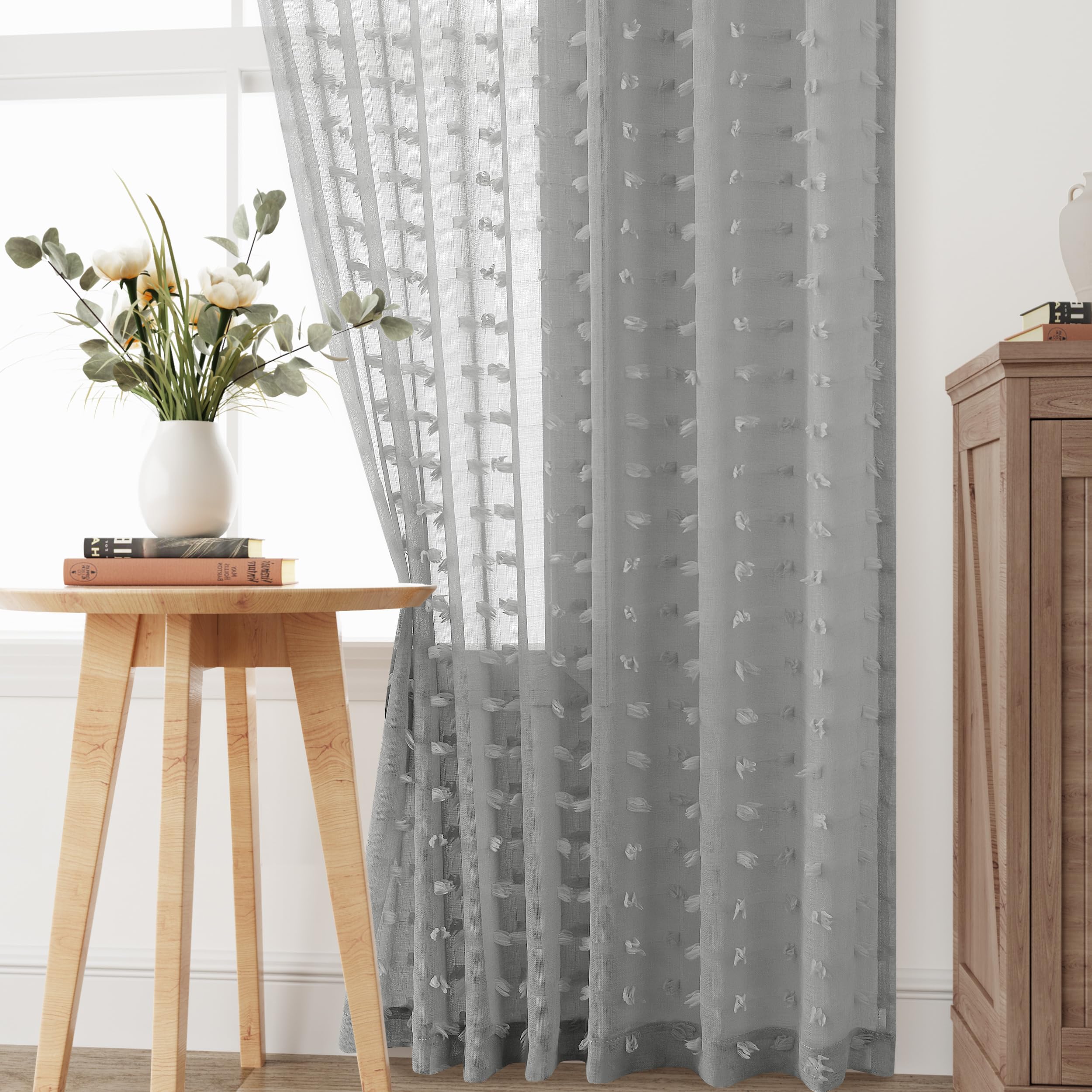 Amazon.co.jp: Guken グレー セミシアー テクスチャードカーテン 長さ