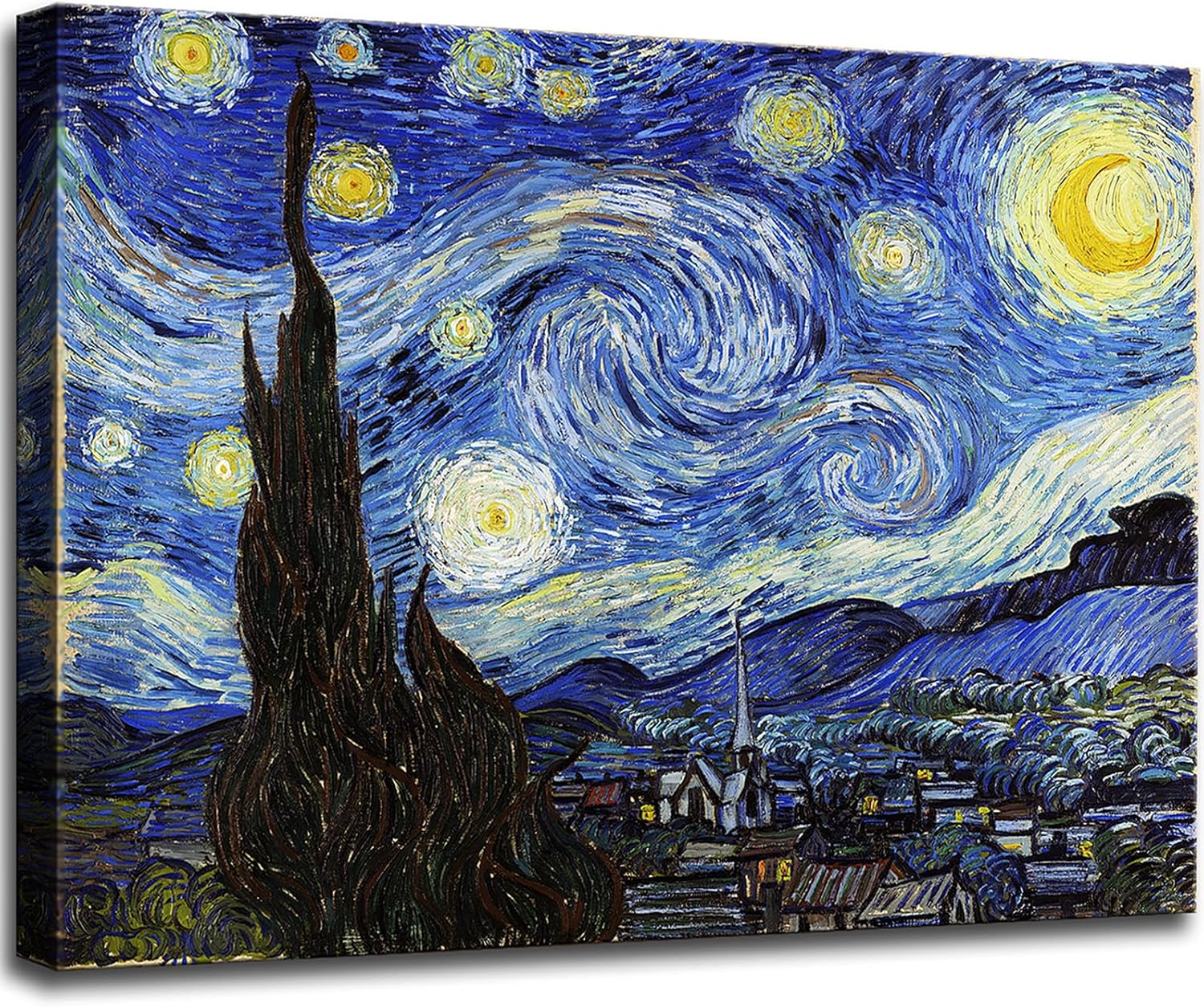 Starry Night, Vincent Van Gogh Canvas Wall art, Classic Paintings Framed Pictures Poster, Abstract Artwork Prints for Home Decor 16"x24" 16"x24" Starry Night