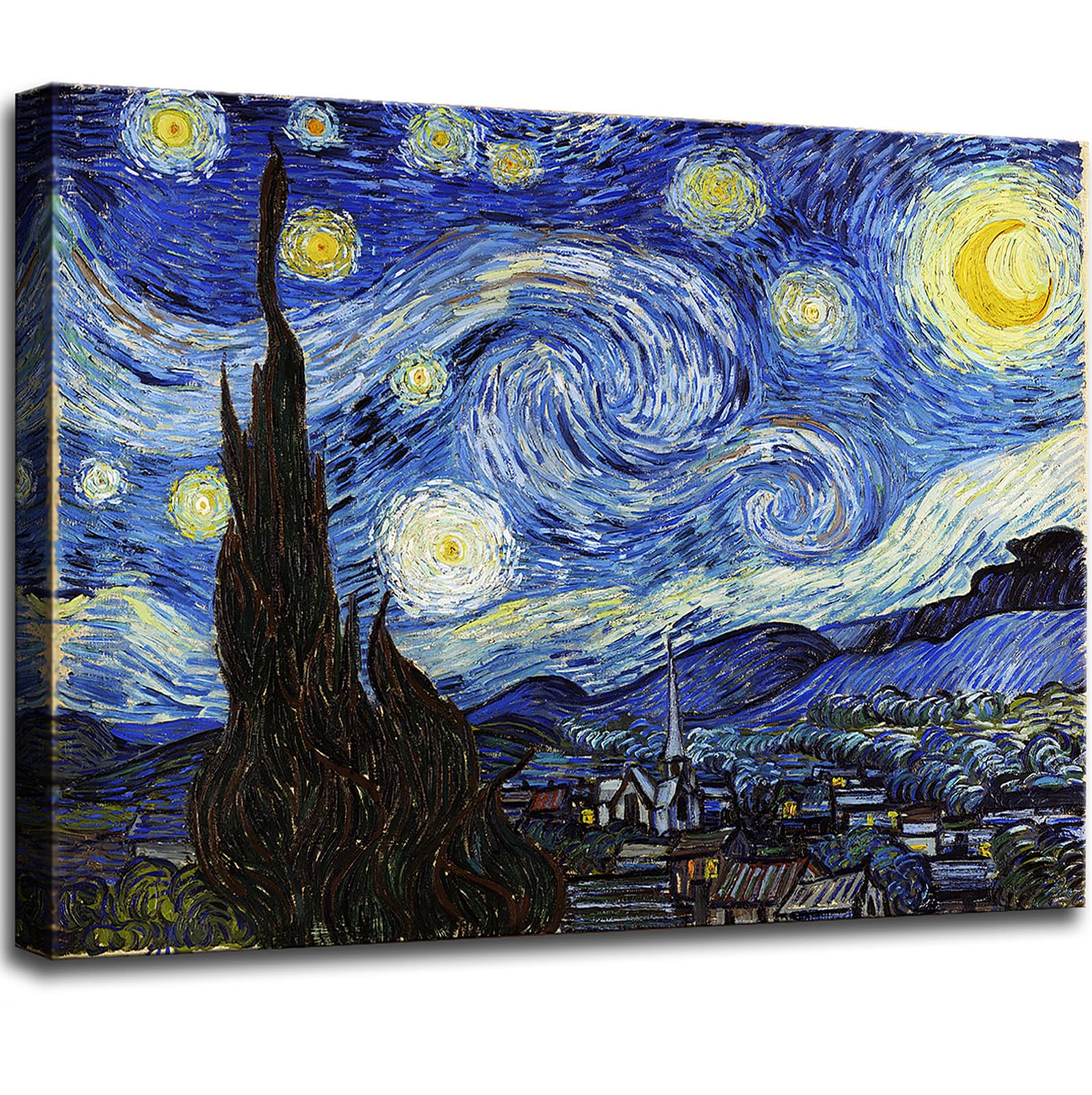 msspart Starry Night, Vincent Van Gogh Canvas Wall Art, Classic Paintings Framed Pictures Poster, Abstract Artwork Prints for Home Decor 12"x16"
