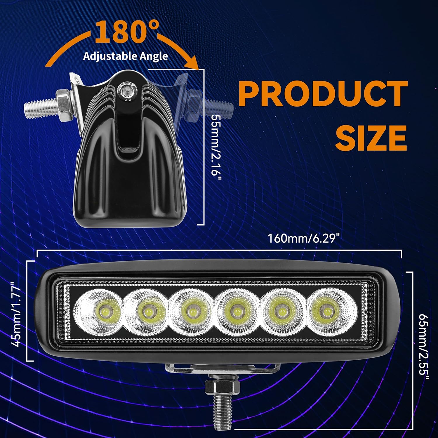 RVZONE Waterproof Led Boat Lights, 18W LED Spreader Lights 1200LM 120°Flood Light, 6.3in Deck Dock Marine Led Lights Bar, Pack of 2, White Housing (Flood Light/Black Housing)
