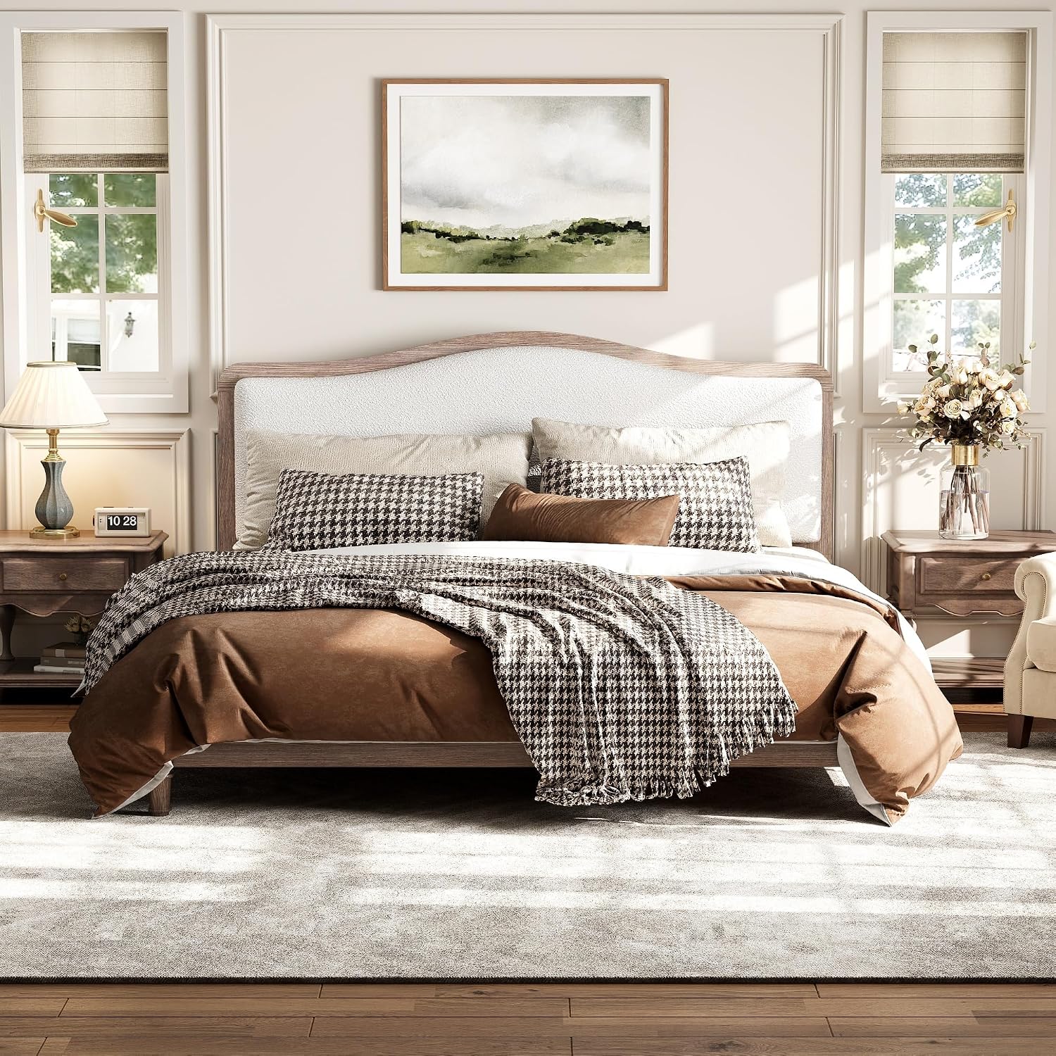 Harper & Bright Designs Queen Size Upholstered Bed Frame with Headboard, Solid Wood Platform Bed with Wooden Slat Support, No Box Spring Needed, Easy Assembly,Grey