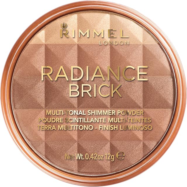 Rimmel London Radiance Shimmer Brick Pressed Bronzer, Light-As-Air Contouring Formula, 002 Medium, 12 g