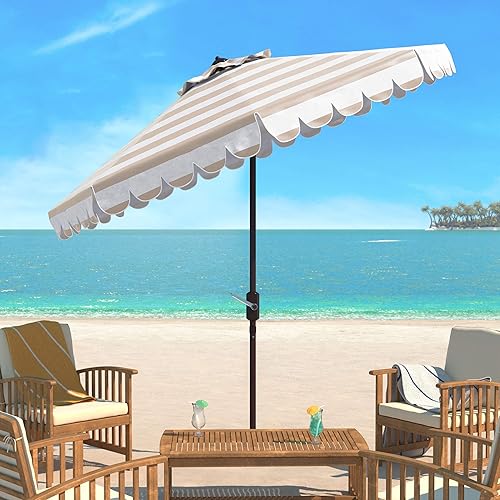 SAFAVIEH 11ft Outdoor Patio Umbrella, Round, Vienna Collection, Beige &