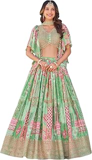 Zeel Clothing Women's Digital Print with Zari Dori Embroidery Work Chinnon Silk Lehenga Choli With Dupatta (7050-Women-Leh... Price In India