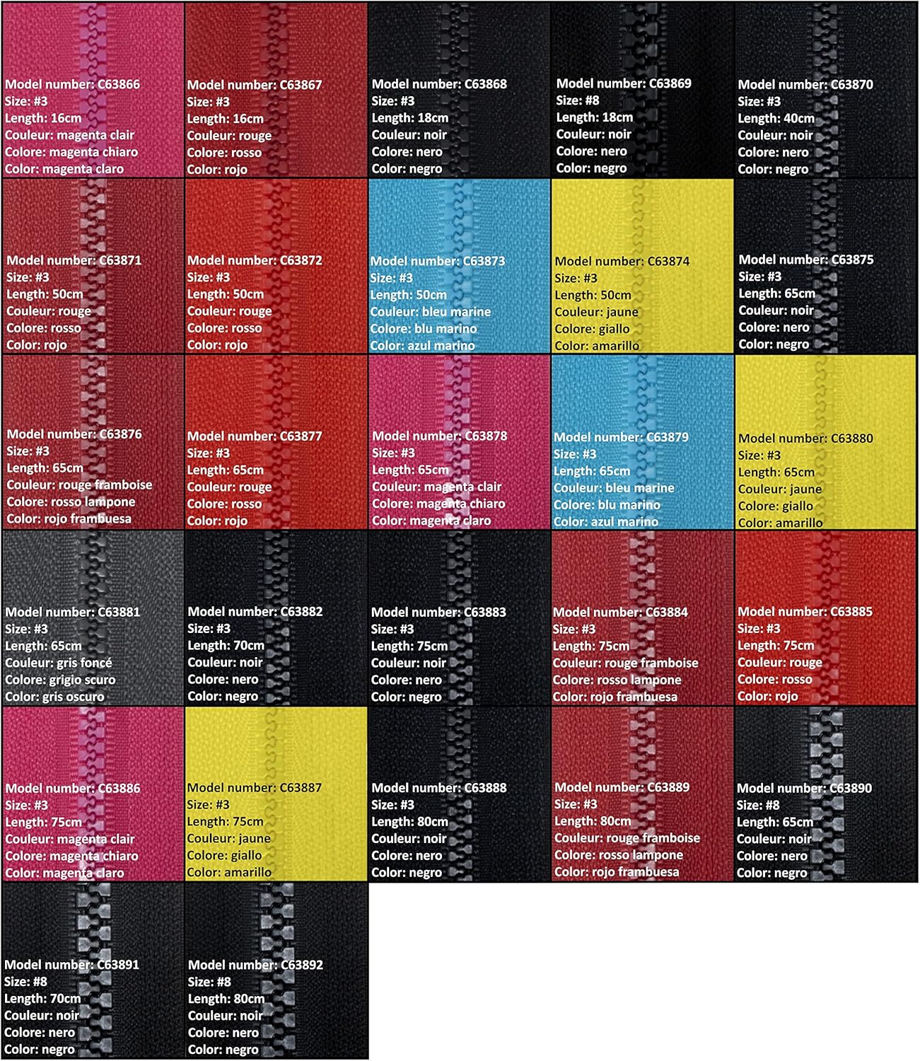 AERZETIX - C63872 – Set of 2 No.3 Injected Zippers 50 cm Separable – Decorative Pull – Metal Slider – Red – Mesh Zip Clothing Sewing Haberdashery Jacket