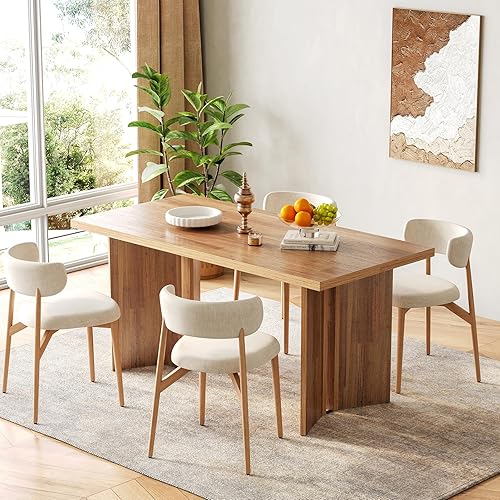 Miniatura 5 de LITTLE TREE Juego de mesa de comedor de madera para 6, mesa de cocina rectangular de 63 pulgadas, mesa de comedor moderna para el hogar, comedor,