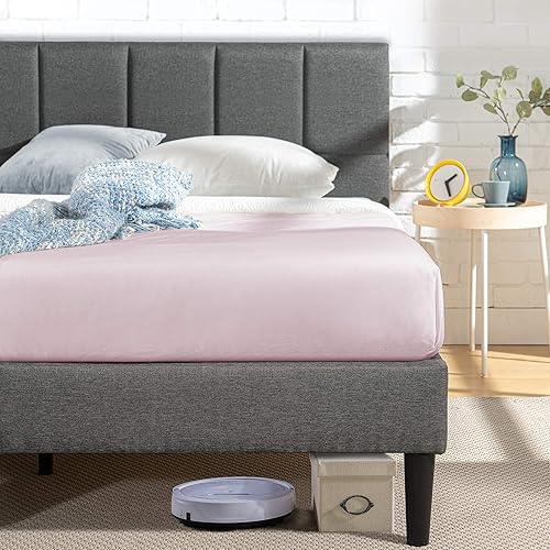 Miniatura 1 de ZINUS Lottie - Base de cama tapizada con cabecero corto y puertos USB, base de colchón, soporte de listones de madera, no necesita somier, fácil