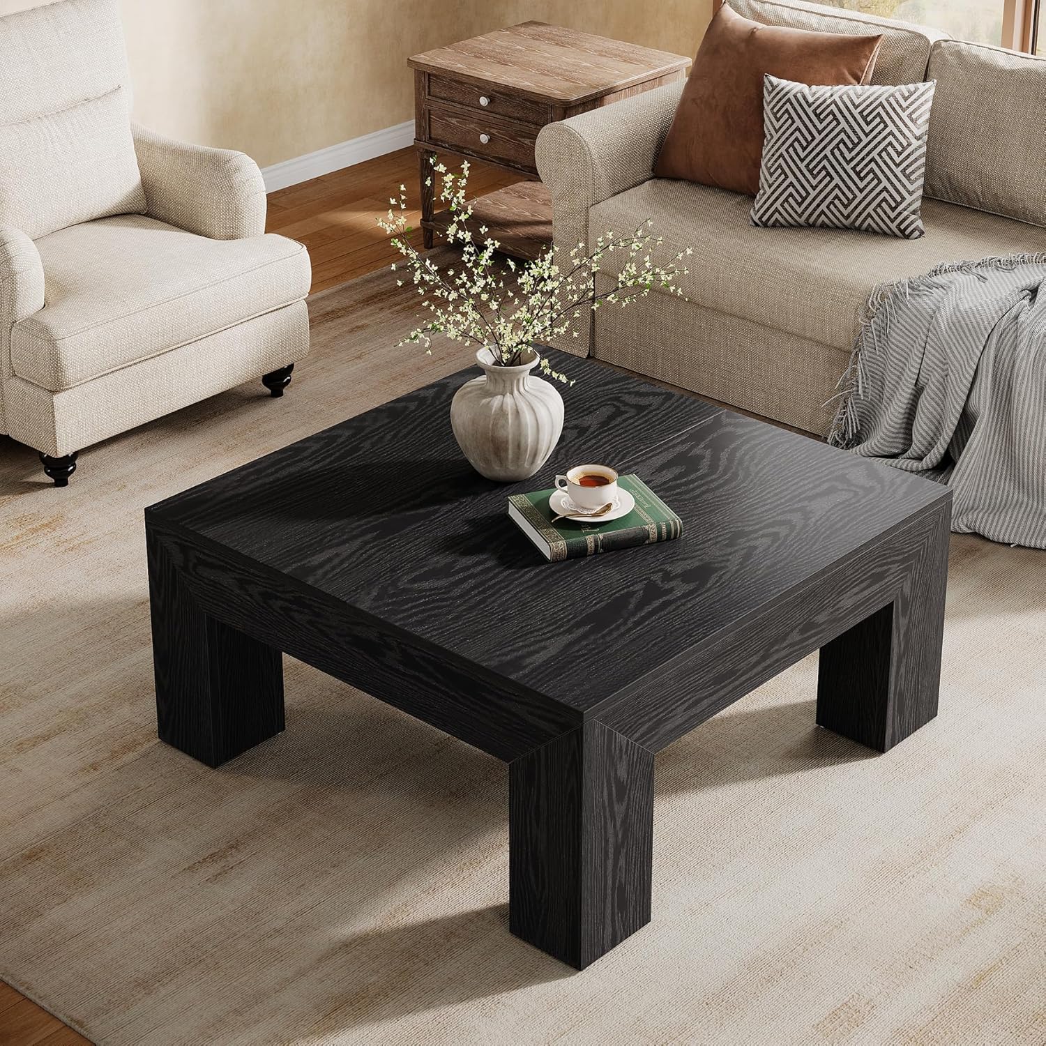 Tribesigns Farmhouse Square Coffee Table for Living Room, 39.37-Inch Low Large Center... photo 4